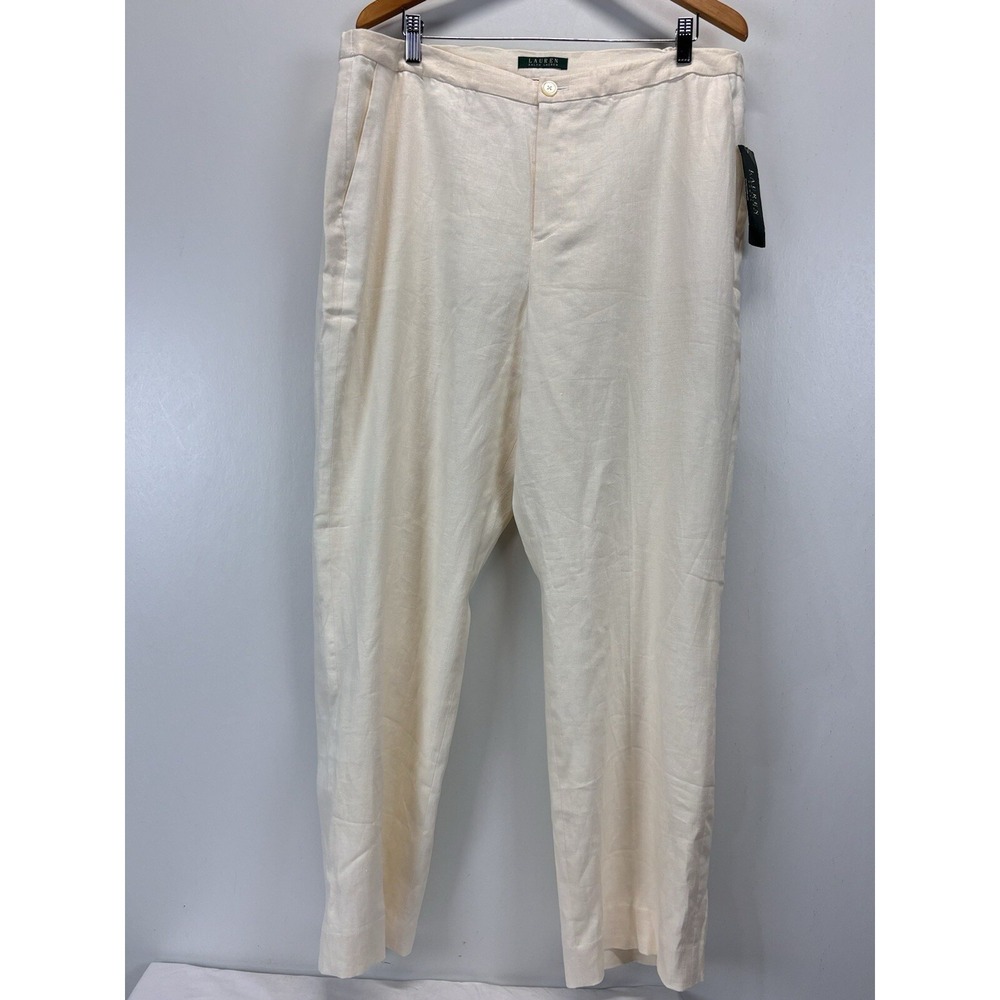 NEW! Lauren Ralph Lauren 100% Linen Pants Trousers Sz 20W Plus Women's Ivory